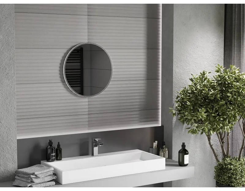 Mexen Loft, okrúhle kúpeľňové zrkadlo 50 cm, farba rámu brúsená oceľ, 9850-050-050-000-10