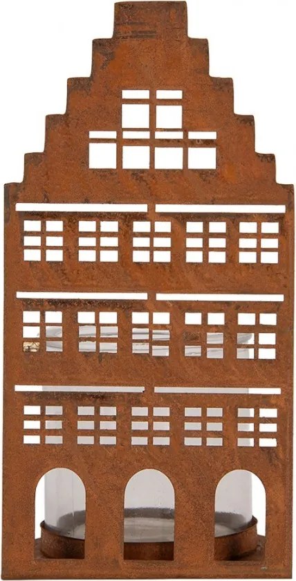 Hrdzavá dekorácia svietnik Domček M - 10*10*20 cm