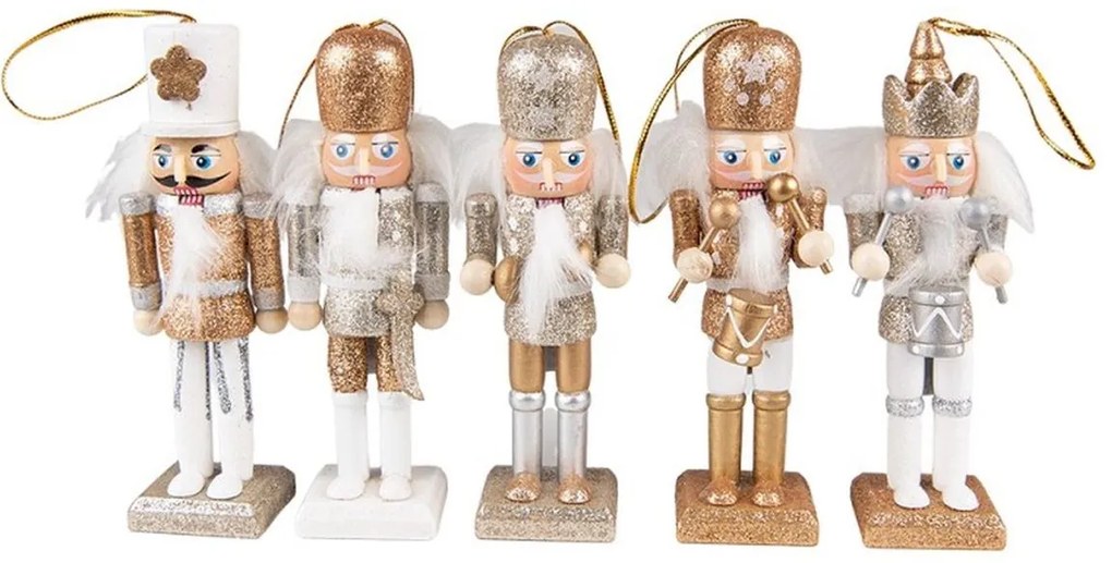 5ks strieborno-zlatá závesná soška Luskáčik - 4*4*13 cm