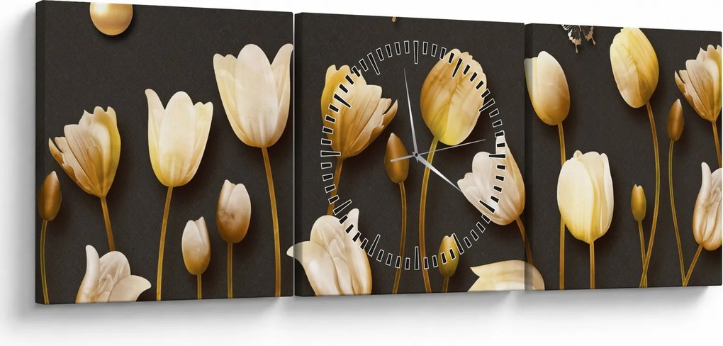 Obraz - Tulipány - abstraktné (s hodinami) (90x30 cm)
