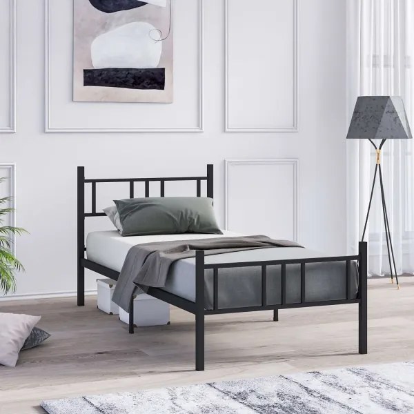 Kovová jednolôžková posteľ PIRON 90x200 cm, čierna, nosnosť 120 kg