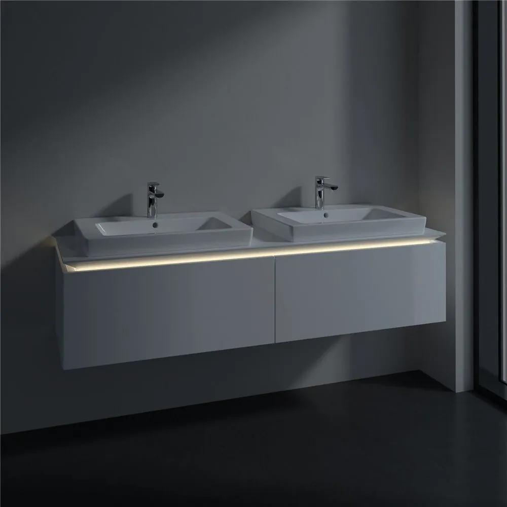 VILLEROY &amp; BOCH Legato závesná skrinka pod dve umývadlá, 2 zásuvky, s LED osvetlením, 1600 x 500 x 380 mm, Glossy White, B692L0DH