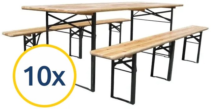 10 x Pivný set 220 x 50 x 25 cm | 3 nohy na lavici