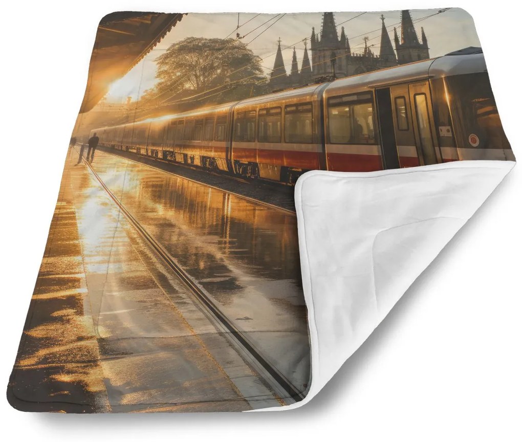 Sablio Deka pre bábätko Vlak na stanici pri východe slnka - 80x100 cm