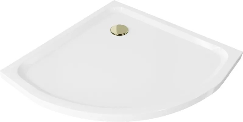 Mexen Flat sprchová vanička polkruhová slim 90 x 90 cm, biela, sifón zlatý - 41109090G