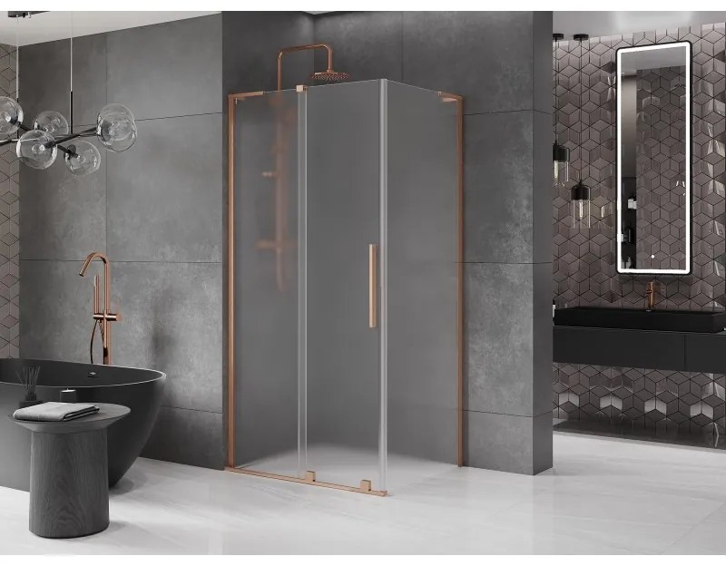 Mexen Velar L, sprchový kút s posuvnými dverami 120 x 70 cm, 8mm sklo námraza, medená matná, 871-120-070-33-65
