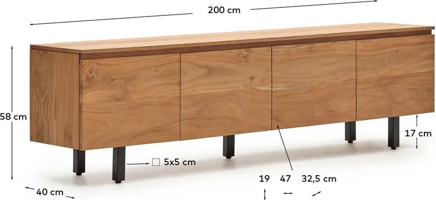 TV stolík z masívu akácie v prírodnej farbe 200x58x40 cm Uxue – Kave Home