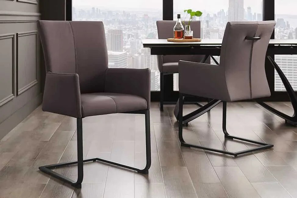 Moderná konzolová stolička s područkami Austin taupe šedá pravá koža