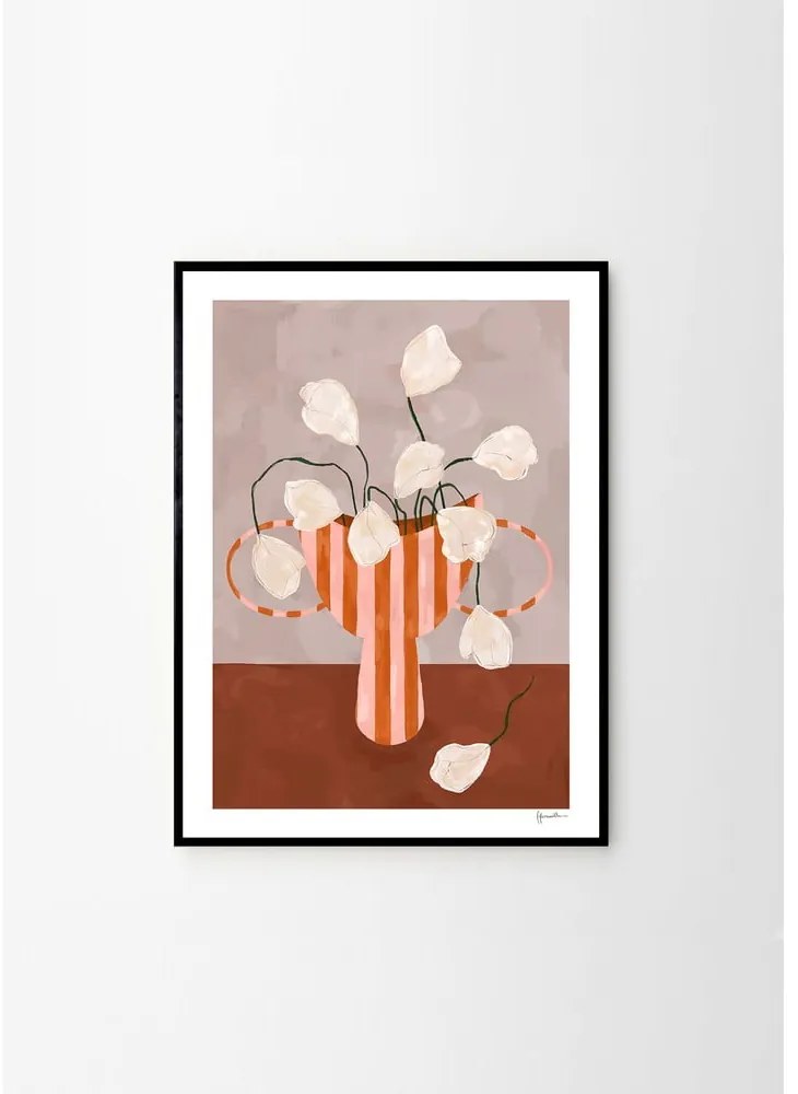 Plagát 50x70 cm White Flowers in Striped Vase – Frankie Penwill – The Poster Club