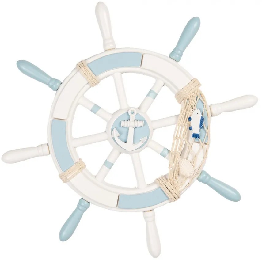 Modro-biela drevená dekorácia kormidlo Ship's Wheel Nautic - Ø 34*3 cm