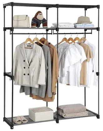 Úložná textilná skriňa s policami a šatníkovou tyčou MATIS 140x174 cm sivá