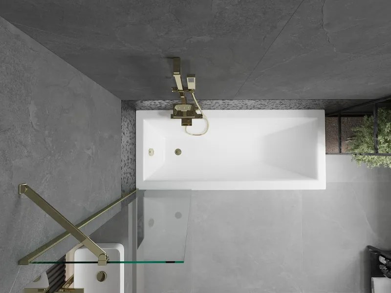 Mexen Next, vaňová zástena 1-krídlová 50 x 150 cm, fixné krídlo, 6 mm číre sklo, zlatý profil, 895-050-000-00-00-50