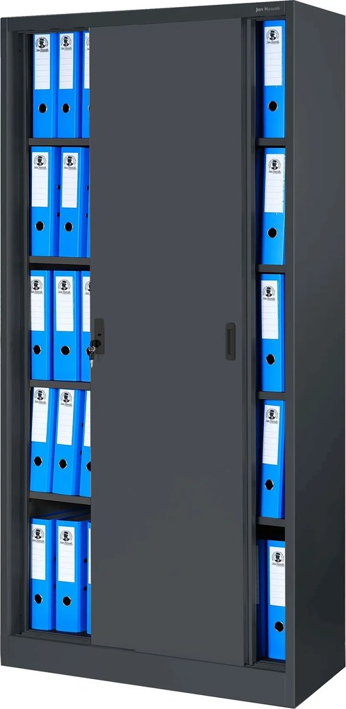 Kovová kancelárska skriňa s posuvnými dverami KUBA, 900 x 1850 x 400 mm, antracitová