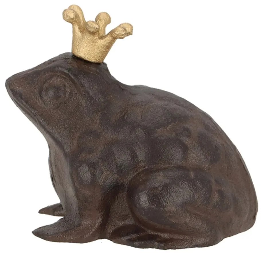 Záhradná liatinová figúrka Prince Frog, 11,5x13 cm, hnedá