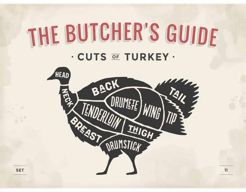 Ceduľa The Butchers Guide - Cuts of Turkey