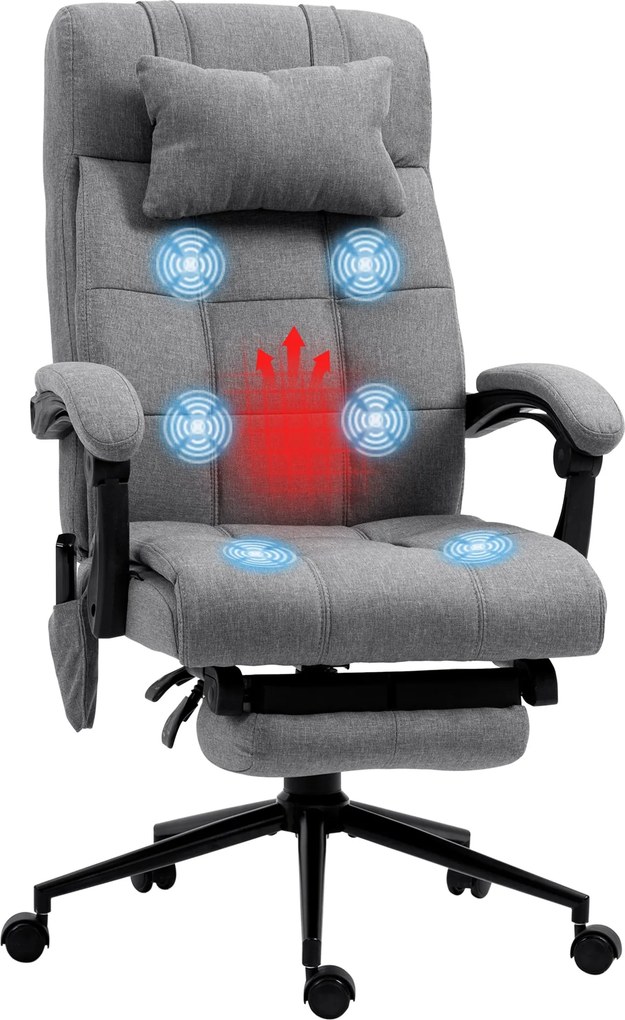Vinsetto kancelárska stolička s masážnou funkciou, ergonomická stolička s možnosťou sklonu, vyhrievanie bedier, nastaviteľná počítačová stolička s opi