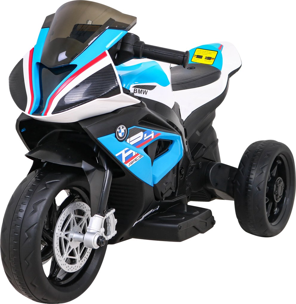 Ramiz BMW HP4 Detský motocykel na batérie Modrá + 3 kolieska + LED + MP3 USB + Eco koža
