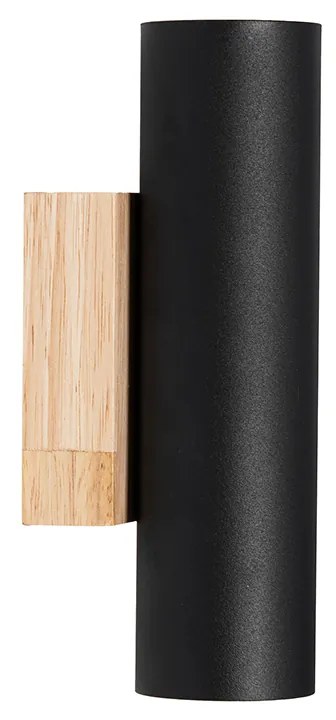 Moderná nástenná lampa čierna s drevom 2 svetlá - Jeana