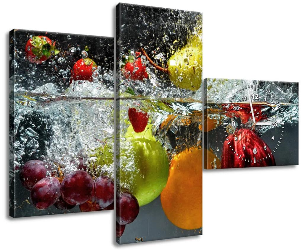Gario Obraz s hodinami Sladké ovocie - 3 dielny Rozmery: 90 x 70 cm