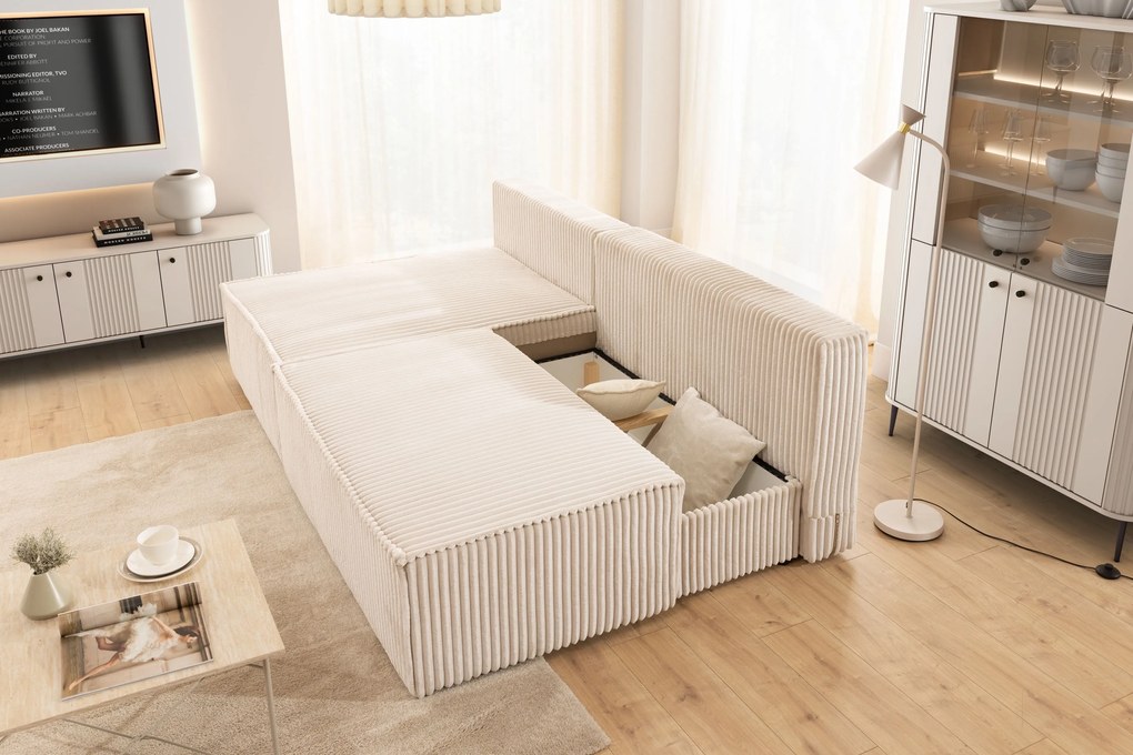 Rozkladacia rohová sedacia súprava Solvero Mini ľavá - svetlobéžový plyš Tilia 01