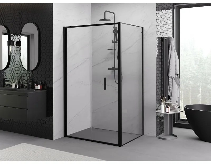 Mexen Exo, sprchovací kút so skladacími dverami 85 x 90 cm, 6mm číre sklo, čierny profil, 816-085-090-70-00