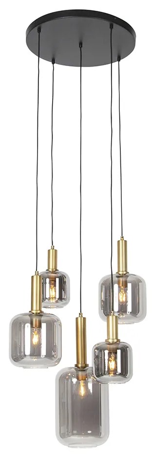 Inteligentné závesné svietidlo čierne so zlatom s dymovým sklom vrátane 5 Wifi A60 - Zuzanna