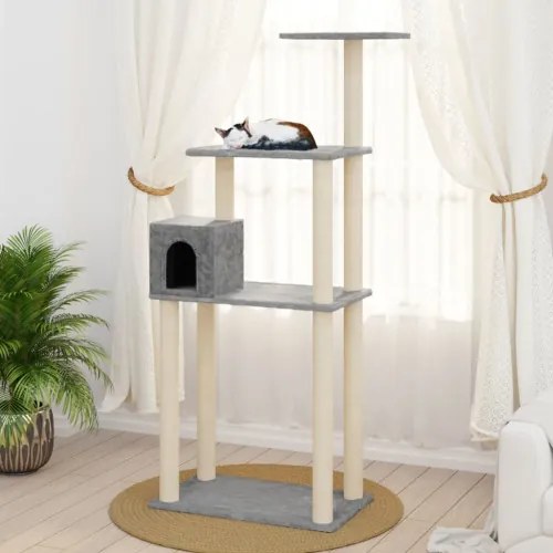 vidaXL Škrabadlo pre mačky so sisalovými stĺpikmi svetlosivé 147 cm-