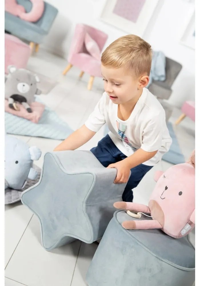 Svetlo modrý zamatový detský puf Lil Sofa – Roba