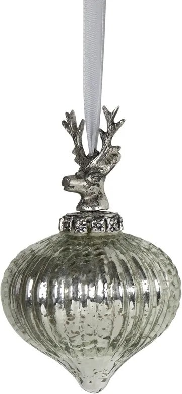Strieborná antik sklenená vianočná banka s jeleňom Deer - Ø 10*15 cm