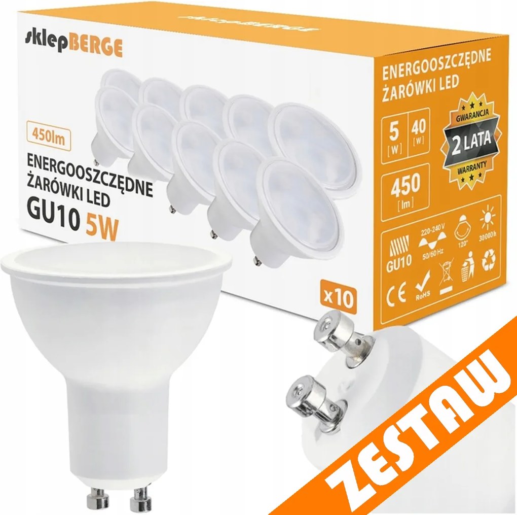 SADA 10x LED žiarovka GU10 5W 450lm - neutrálna biela