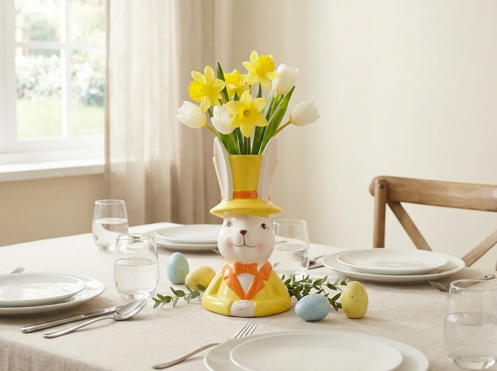 Veľkonočná keramická váza EASTER BUNNY 20 cm - viac farieb Farba: Žltá