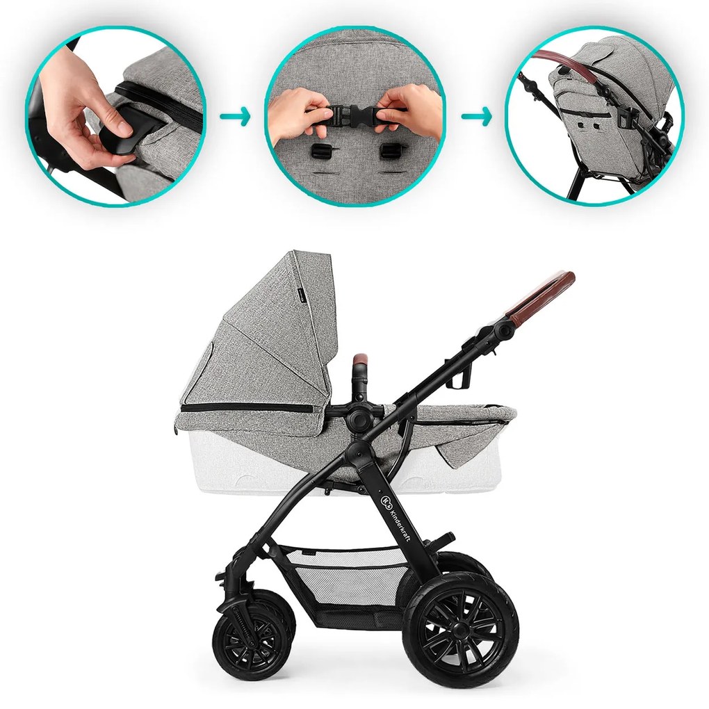 Kombinovaný kočík Kinderkraft 3v1 XMOOV - Grey
