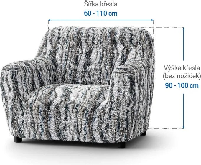 Bielastické poťahy OCEANO NOVÉ šedo-modré kreslo (š. 60 - 110 cm)