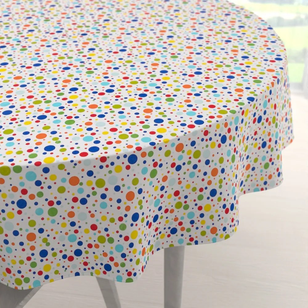 Biante Detský bavlnený okrúhly obrus Sandra SA-006 Farebné bodky na bielom Ø 120 cm
