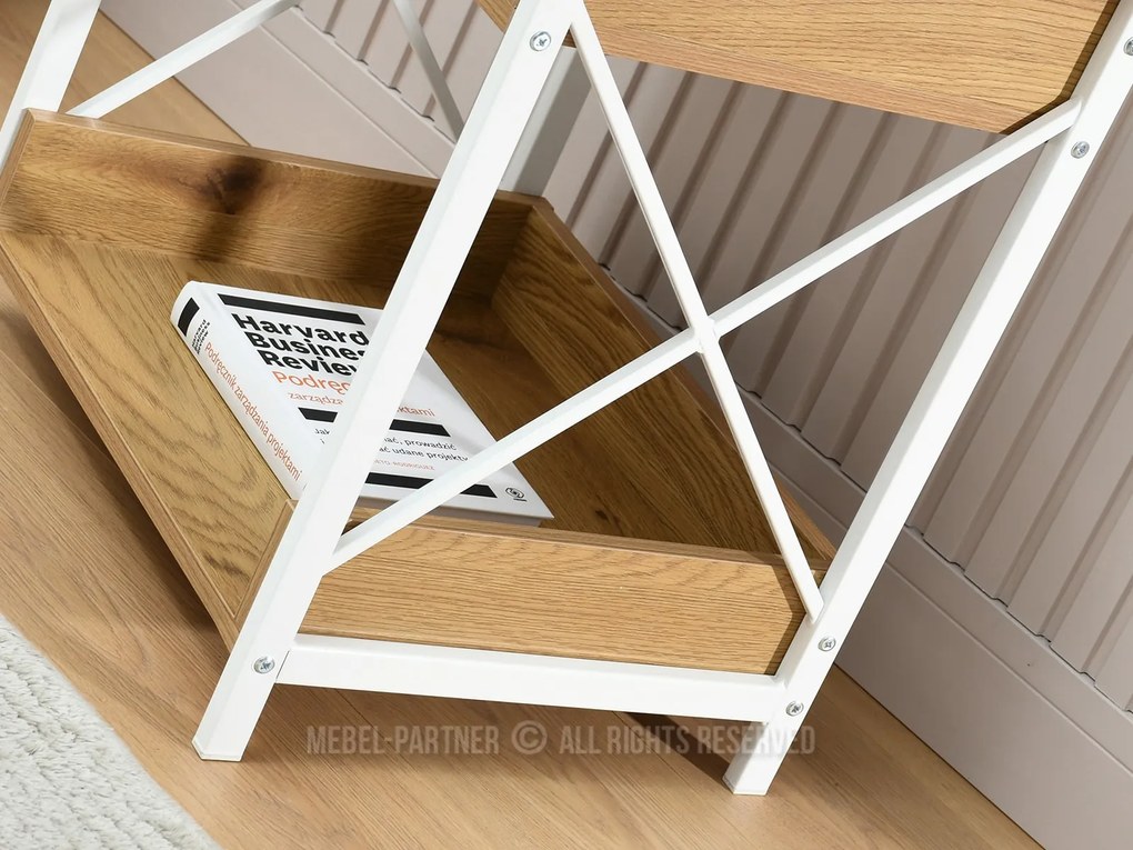 Nočný stolík Torry (dub + biela). Akcia -25%. Vlastná spoľahlivá doprava až k Vám domov. 1111722