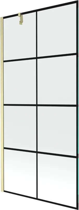 Mexen Next, 1-krídlová vaňová zástena 90 x 150 cm, 6mm číre sklo - čierny vzor, zlatá matná, 895-090-000-00-77-55