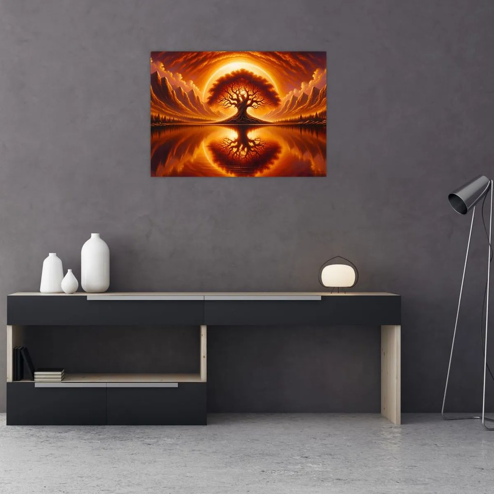 Obraz – Strom v krvavom slnku (70x50 cm)