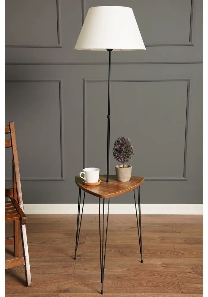 Stojacia lampa v bielo-prírodnej farbe s textilným tienidlom (výška 147 cm) – Opviq lights