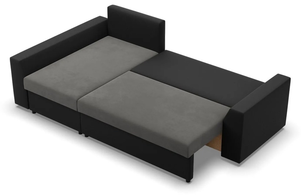 Rohová rozkladacia sedacia súprava PAUL látka v kombinácii s eko-kožou Ľavá Sivá/čierna II
