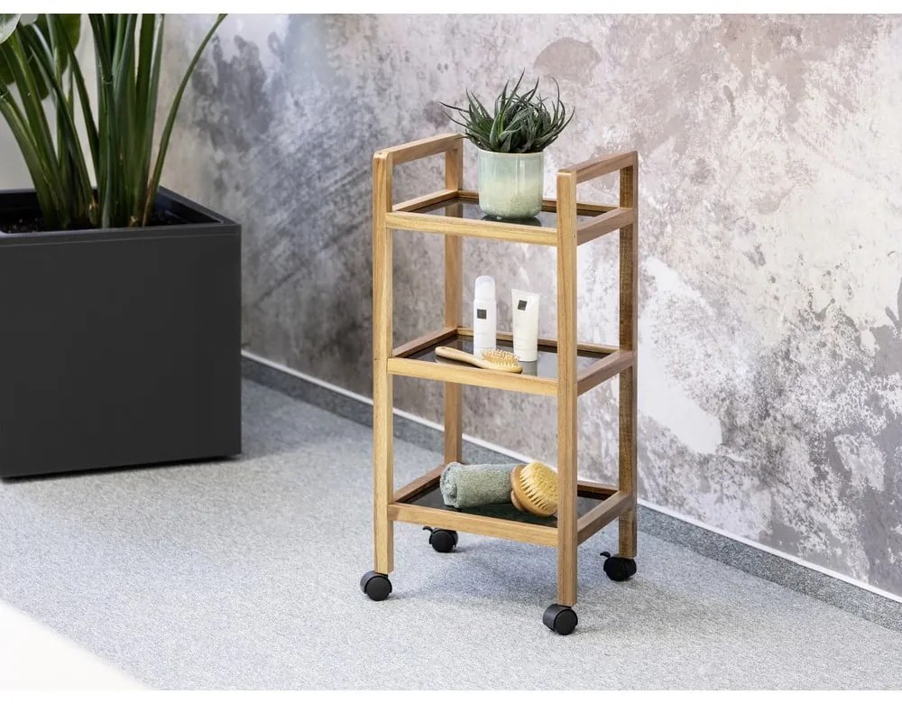 Čierny/v prírodnej farbe kúpeľňový regál z masívu akácie 35x76,5 cm Fondi – Wenko