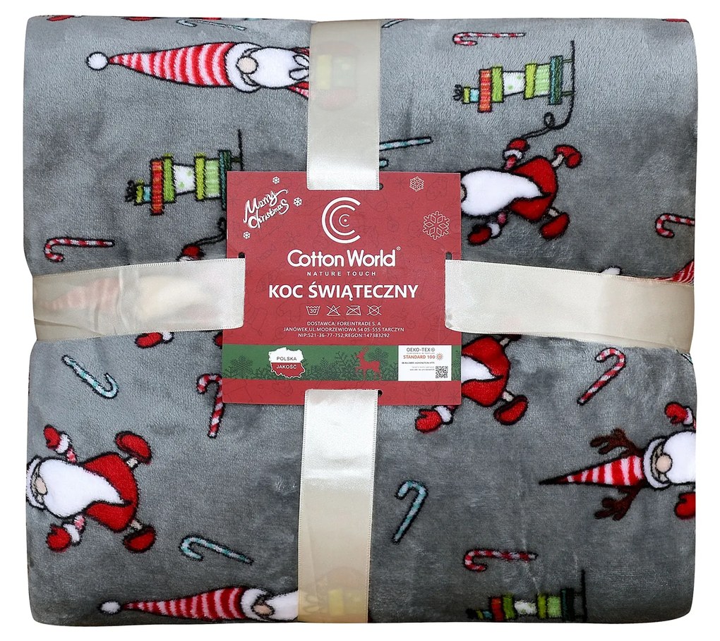 Tmavosivá vianočná mikroplyšová deka CANDY CANE Rozmer: 160 x 200 cm