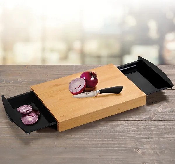 Kesper Krájacia doska, doštička, bambusová, s 2 miskami, CUTT2 - čierna