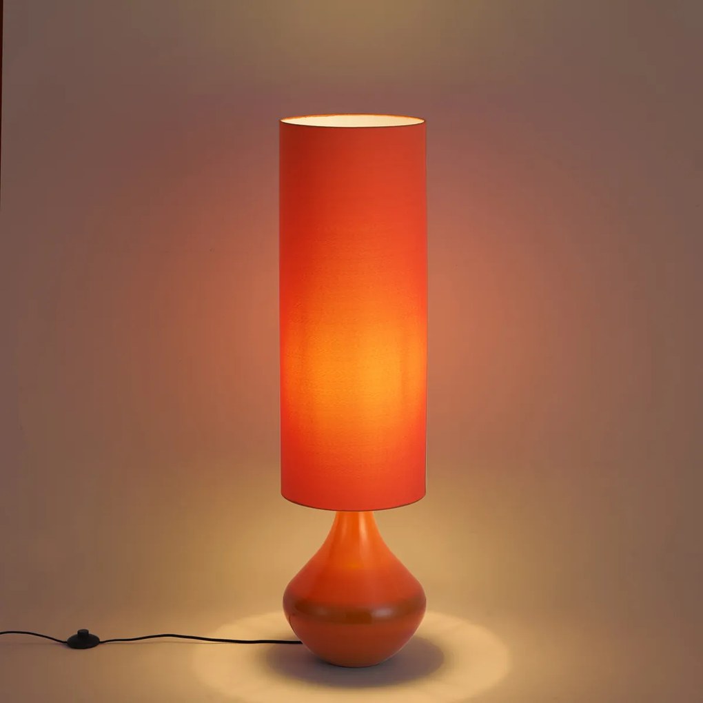 Retro stojaca lampa oranžová s látkovým tienidlom - Mina