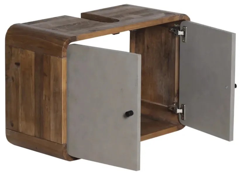 furniture-nabytek.cz - Masivní skříňka pod umyvadlo Dinglová z recyklované borovice a MDF, lakovaná, přírodní / šedá – 67×30×45 cm