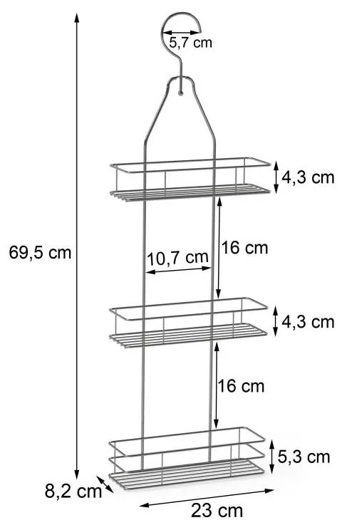 Erga Maddy S3, trojitý kúpeľňový košík na zavesenie 23x8,2x69,5 cm, chrómová, ERG-YKA-E.MADDY S3