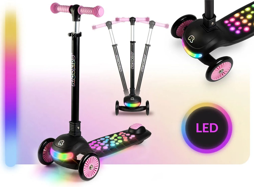 Ricokids Glowi LED balančná Kolobežka pre deti - čierno-ružová