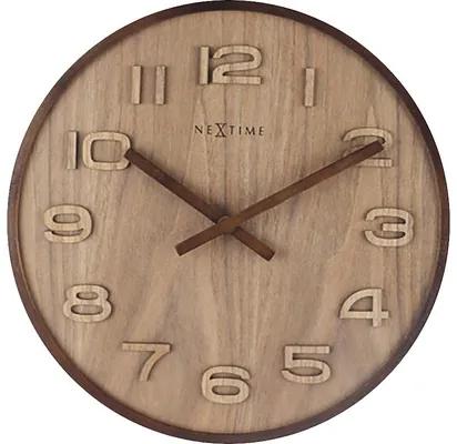 Nástenné hodiny NeXtime Wood Wood Medium hnedé Ø 35 cm