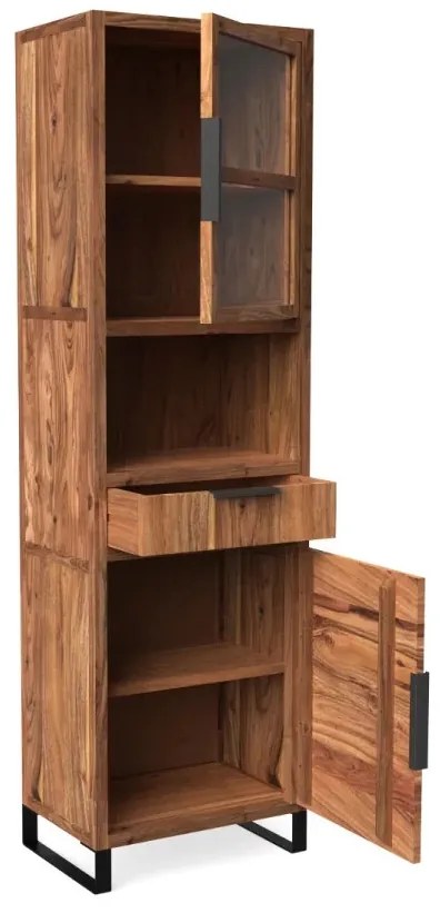 furniture-nabytek.cz - Masívna vitrína Sydney z akáciového dreva, lakovaná, hnedá – 50×45×185 cm