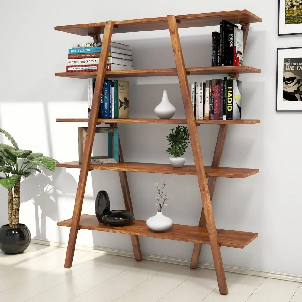 Knižnica z borovicového dreva Perla Walnut, 148 × 120 cm