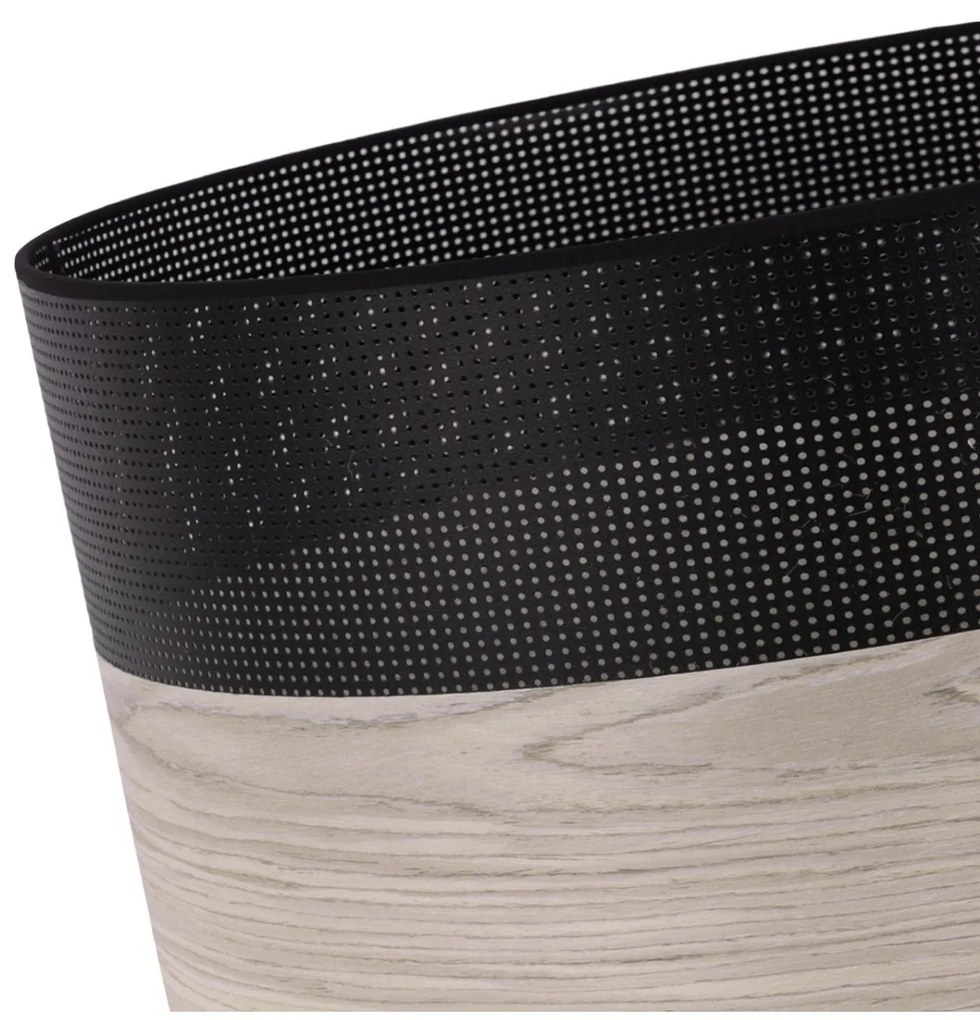 Závesné svietidlo Wood, 1x svetlobéžová dubová dýha/čierne PVC tienidlo, (fi 30cm)